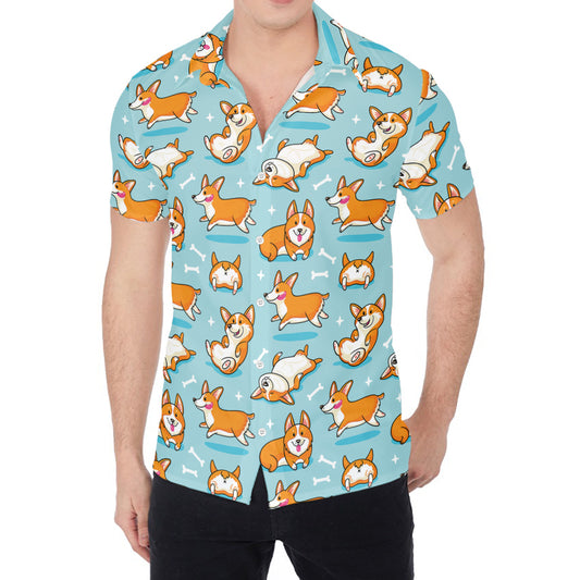Happy Corgi Pattern Print Men's Shirt