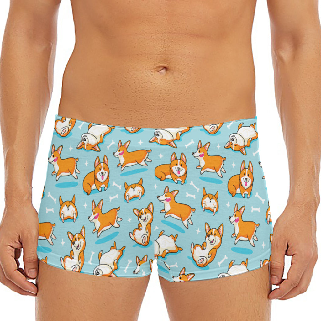 Happy Corgi Pattern Print Men's Short Boxer Briefs