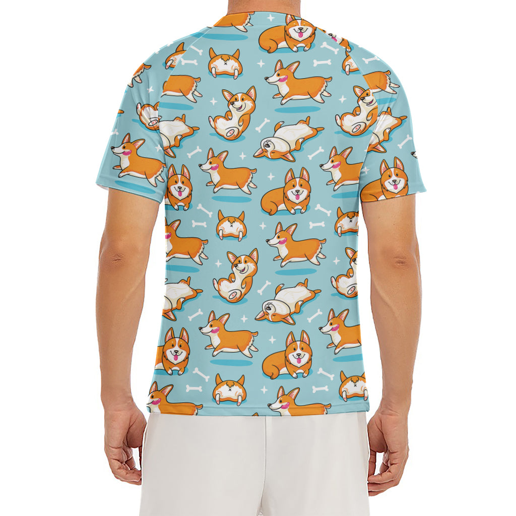 Happy Corgi Pattern Print Men's Short Sleeve Rash Guard
