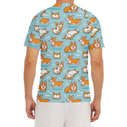 Happy Corgi Pattern Print Men's Short Sleeve Rash Guard