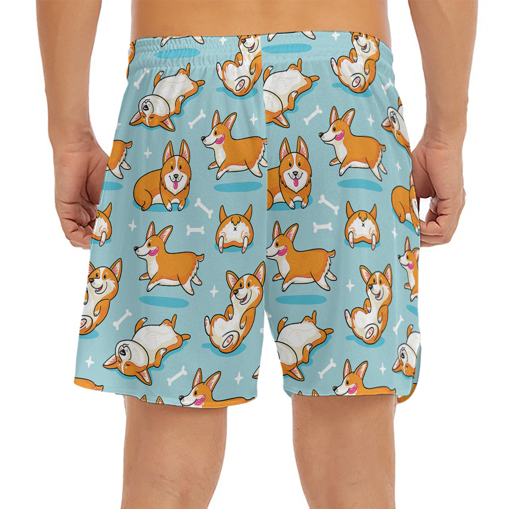 Happy Corgi Pattern Print Men's Split Running Shorts