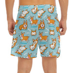 Happy Corgi Pattern Print Men's Split Running Shorts