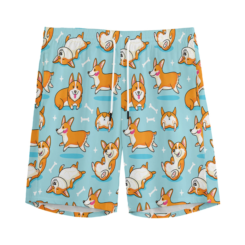 Happy Corgi Pattern Print Men's Sports Shorts