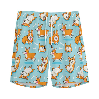 Happy Corgi Pattern Print Men's Sports Shorts