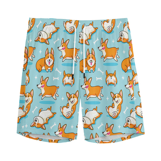 Happy Corgi Pattern Print Men's Sports Shorts