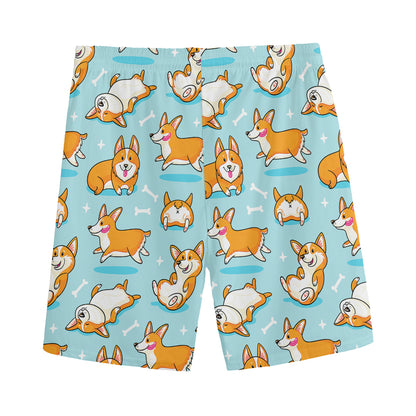 Happy Corgi Pattern Print Men's Sports Shorts