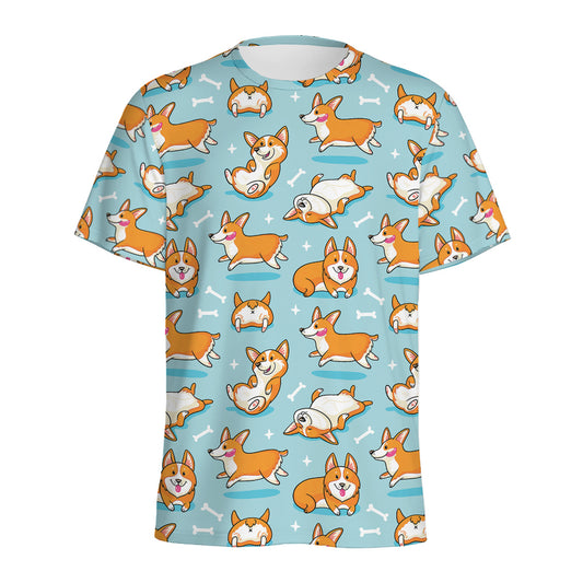 Happy Corgi Pattern Print Men's Sports T-Shirt