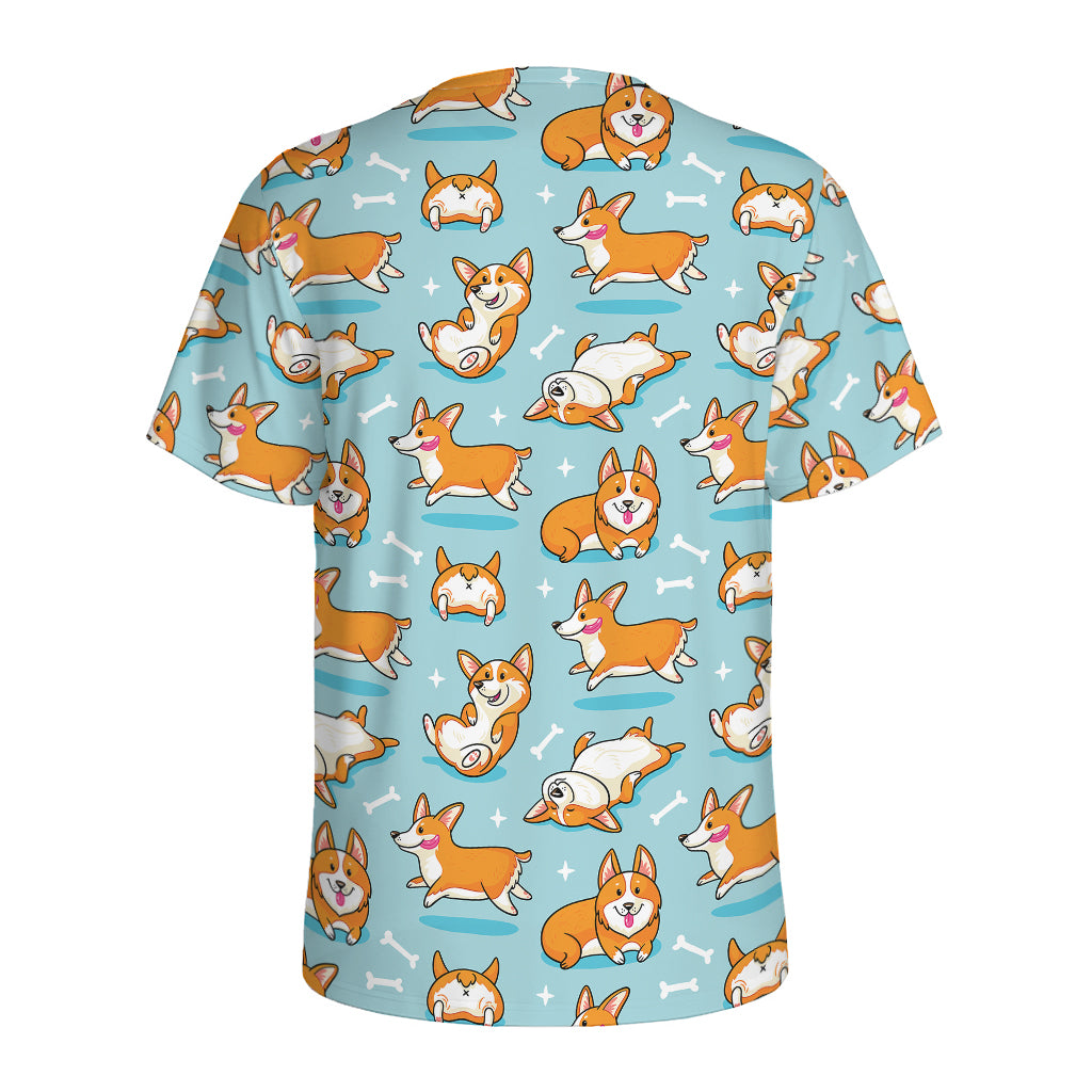 Happy Corgi Pattern Print Men's Sports T-Shirt