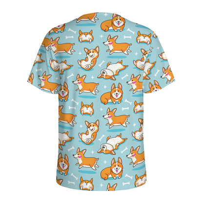 Happy Corgi Pattern Print Men's Sports T-Shirt