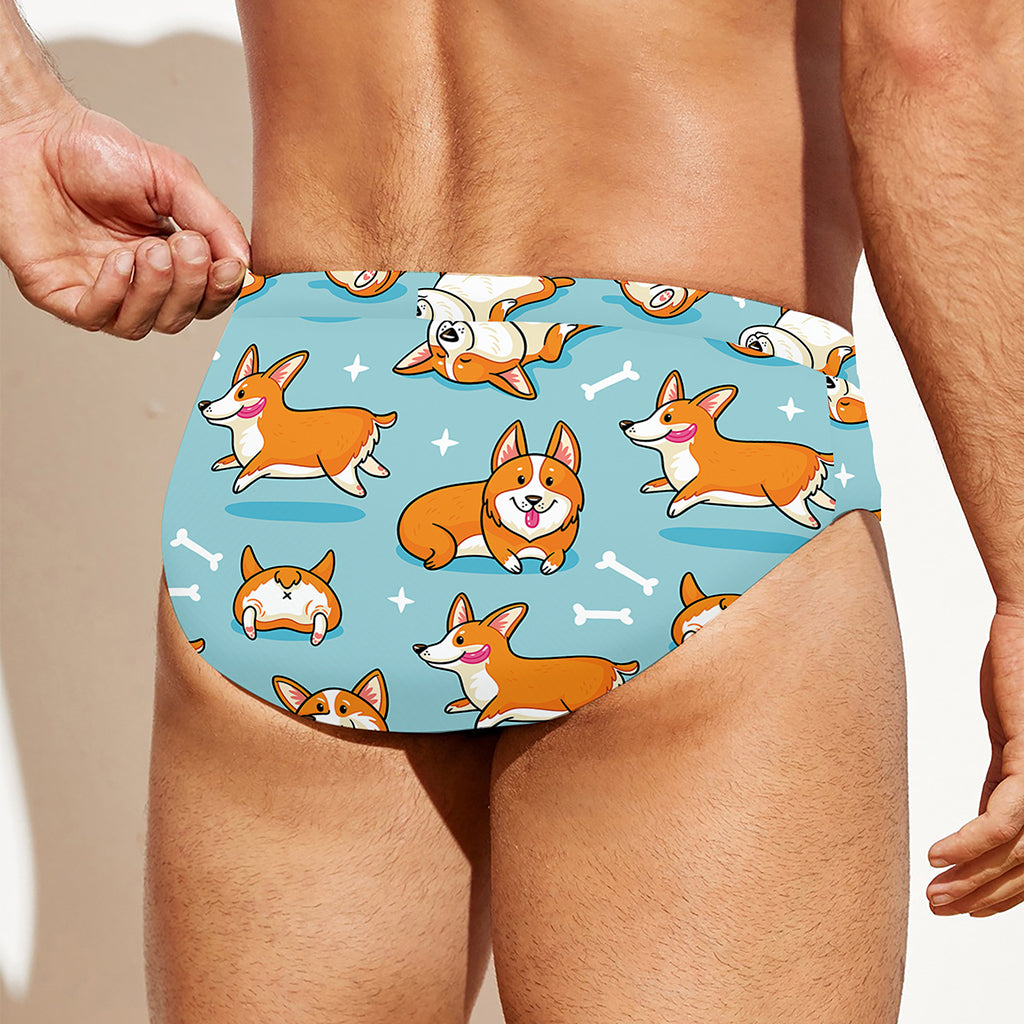 Happy Corgi Pattern Print Men's Swim Briefs