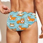 Happy Corgi Pattern Print Men's Swim Briefs
