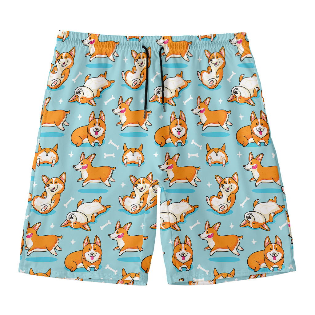 Happy Corgi Pattern Print Men's Swim Trunks