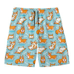 Happy Corgi Pattern Print Men's Swim Trunks