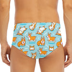 Happy Corgi Pattern Print Men's Triangle Swim Briefs