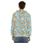 Happy Corgi Pattern Print Men's Velvet Pullover Hoodie