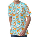 Happy Corgi Pattern Print Men's Velvet T-Shirt