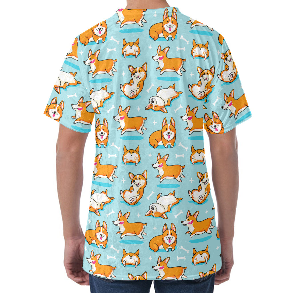 Happy Corgi Pattern Print Men's Velvet T-Shirt