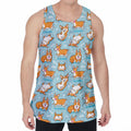 Happy Corgi Pattern Print Men's Velvet Tank Top