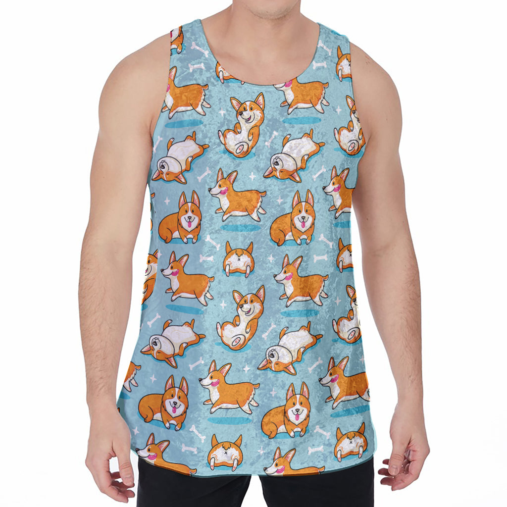 Happy Corgi Pattern Print Men's Velvet Tank Top