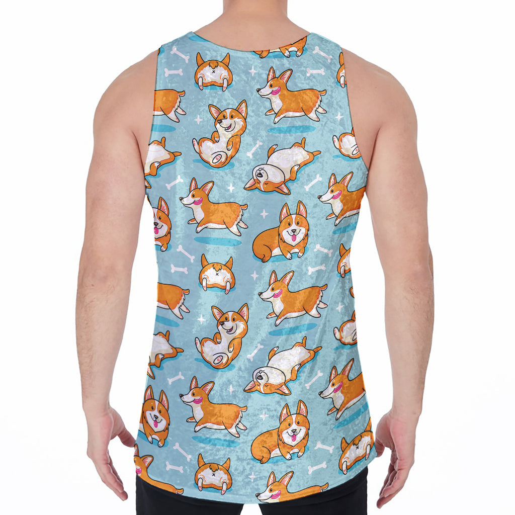 Happy Corgi Pattern Print Men's Velvet Tank Top