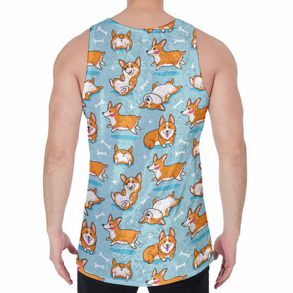 Happy Corgi Pattern Print Men's Velvet Tank Top