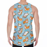Happy Corgi Pattern Print Men's Velvet Tank Top
