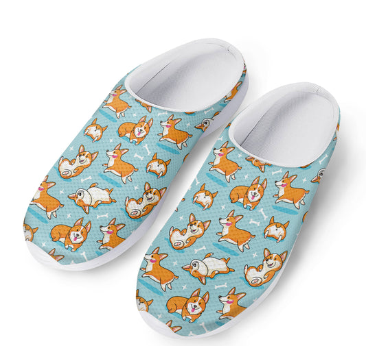 Happy Corgi Pattern Print Mesh Casual Shoes