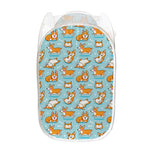 Happy Corgi Pattern Print Mesh Laundry Hamper
