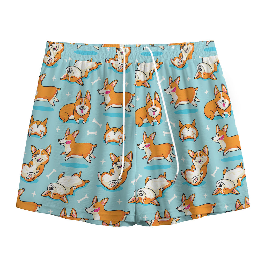 Happy Corgi Pattern Print Mesh Shorts