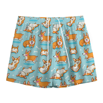 Happy Corgi Pattern Print Mesh Shorts