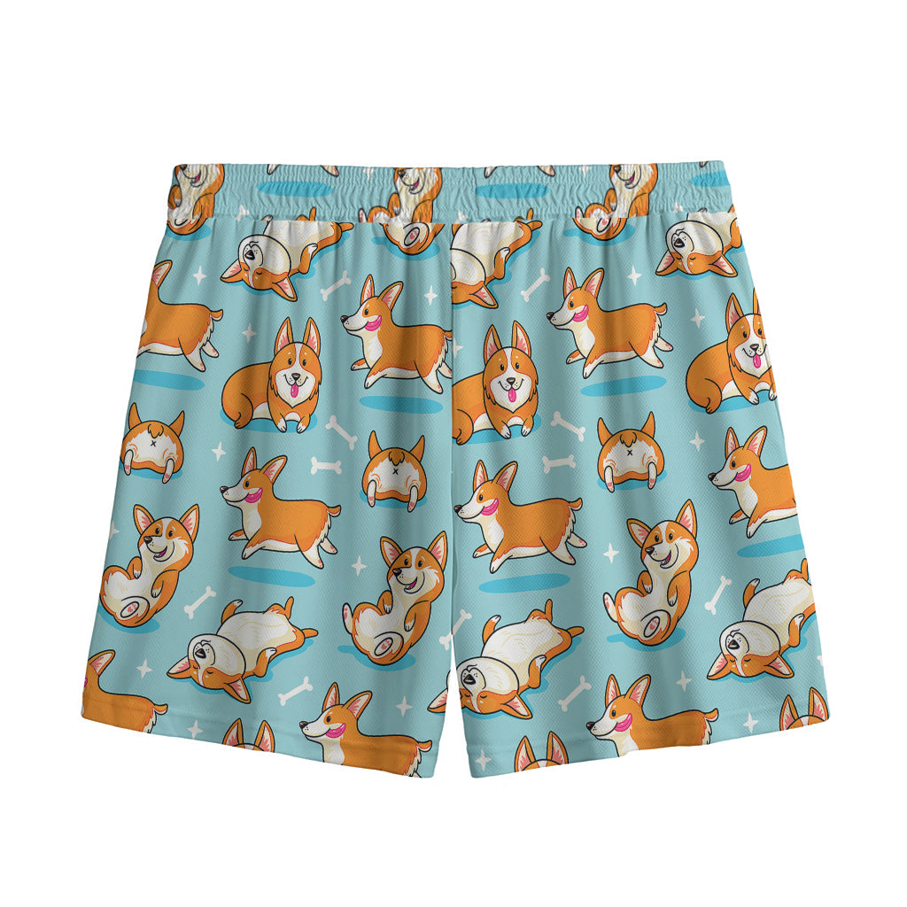 Happy Corgi Pattern Print Mesh Shorts