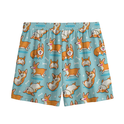 Happy Corgi Pattern Print Mesh Shorts