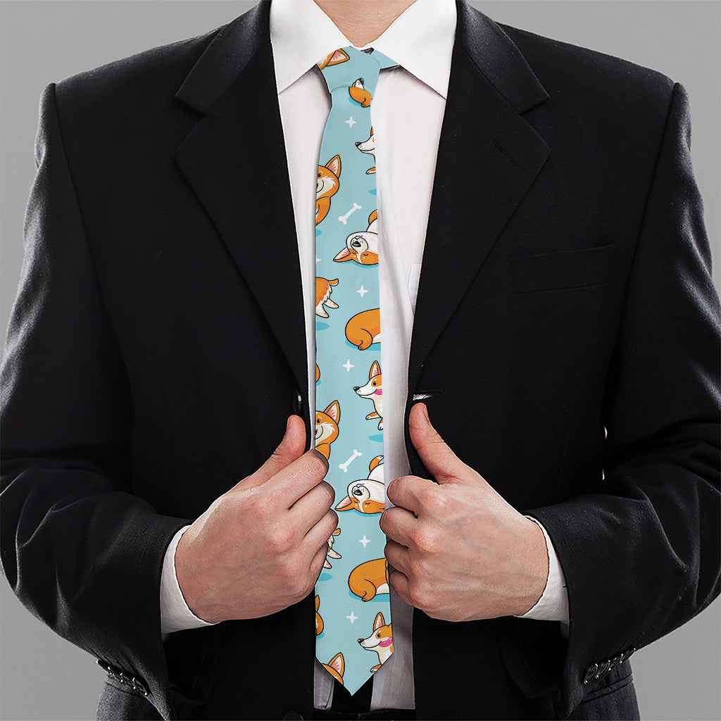 Happy Corgi Pattern Print Necktie
