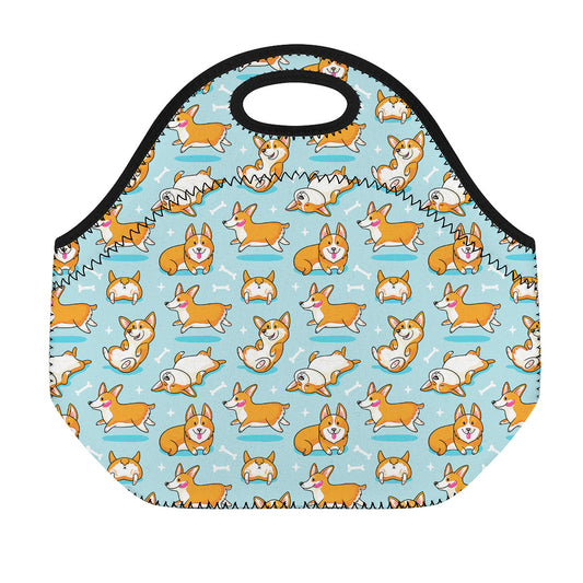 Happy Corgi Pattern Print Neoprene Lunch Bag