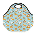 Happy Corgi Pattern Print Neoprene Lunch Bag