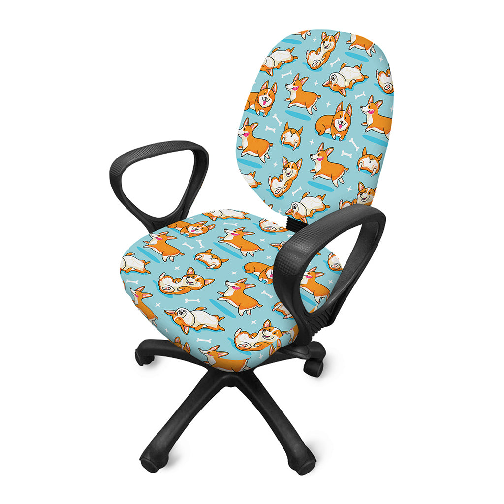 Happy Corgi Pattern Print Office Chair Cover