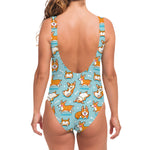 Happy Corgi Pattern Print One Piece Swimsuit