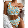 Happy Corgi Pattern Print One Shoulder Bikini Top