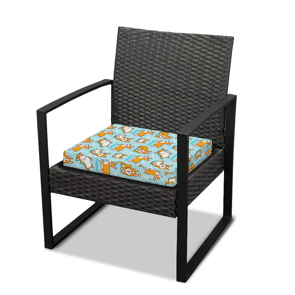 Happy Corgi Pattern Print Outdoor Seat Cushion Cover