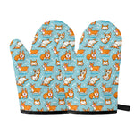 Happy Corgi Pattern Print Oven Mitts