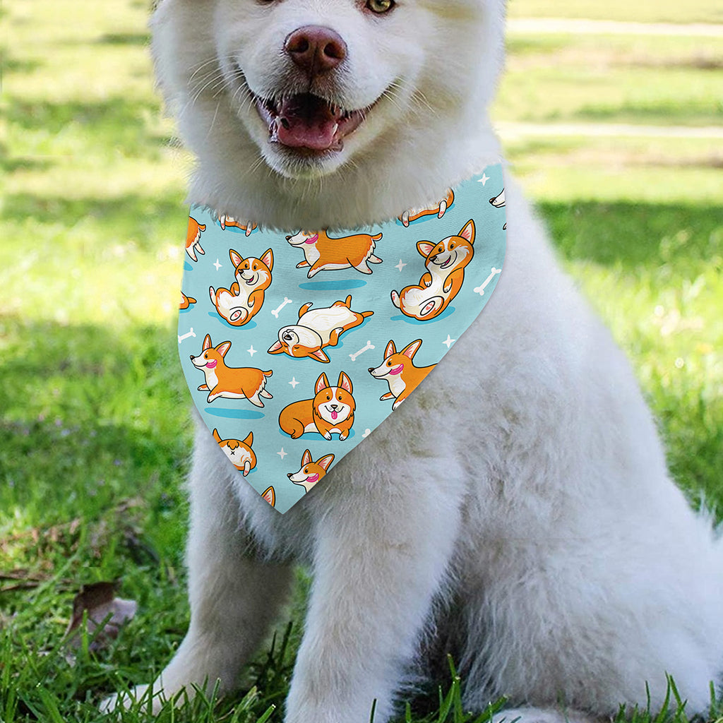 Happy Corgi Pattern Print Over The Collar Dog Bandana