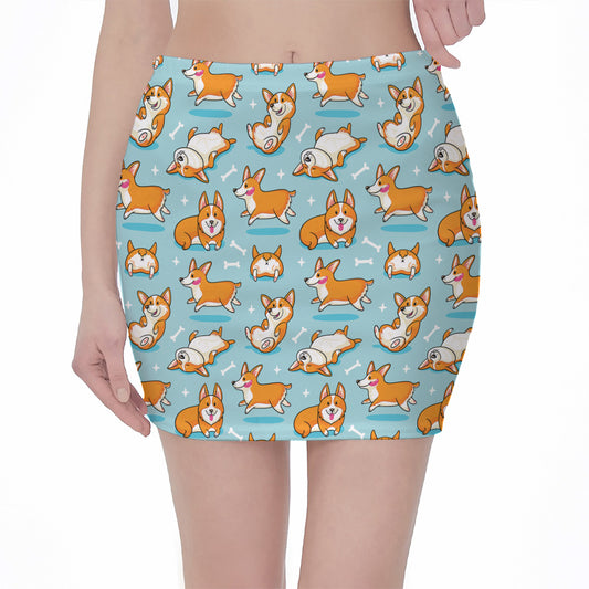 Happy Corgi Pattern Print Pencil Mini Skirt