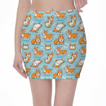 Happy Corgi Pattern Print Pencil Mini Skirt
