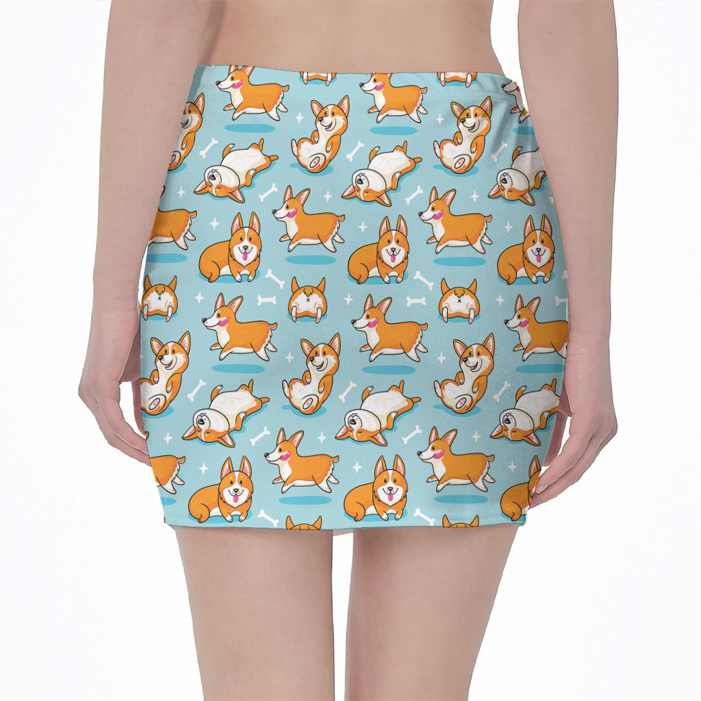 Happy Corgi Pattern Print Pencil Mini Skirt