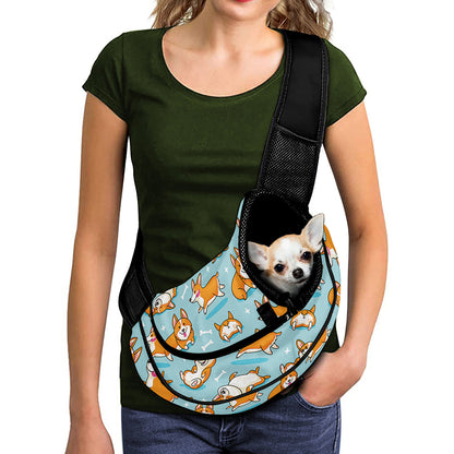 Happy Corgi Pattern Print Pet Sling Carrier