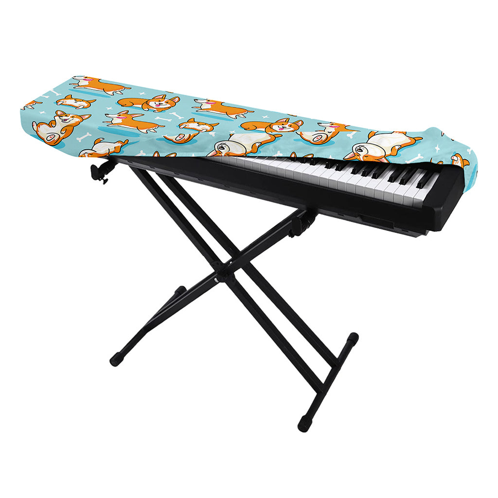 Happy Corgi Pattern Print Piano Keyboard Cover