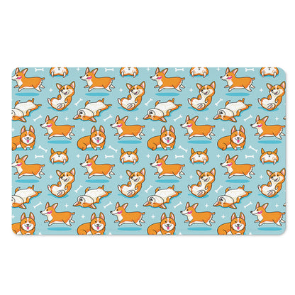 Happy Corgi Pattern Print Polyester Doormat