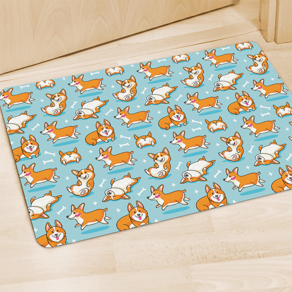 Happy Corgi Pattern Print Polyester Doormat