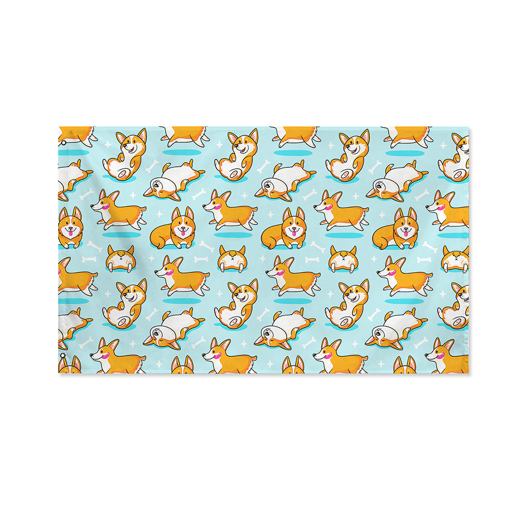 Happy Corgi Pattern Print Polyester Flag