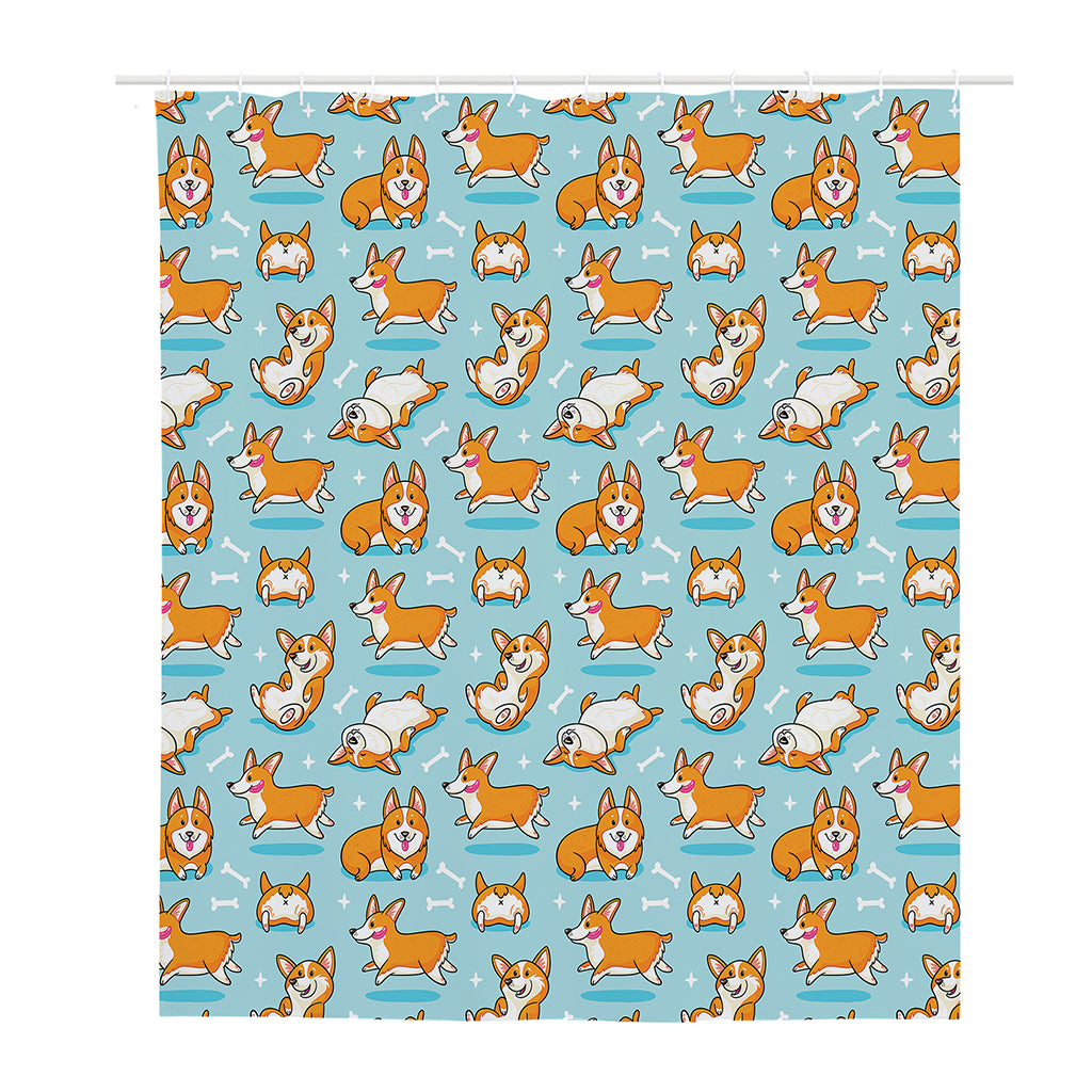 Happy Corgi Pattern Print Polyester Shower Curtain